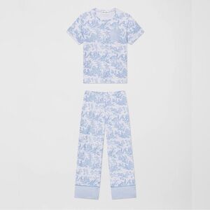 Brooks Brothers X LAKE Women's T-Shirt Pajamas Set Classic Blue Toile, size XL
